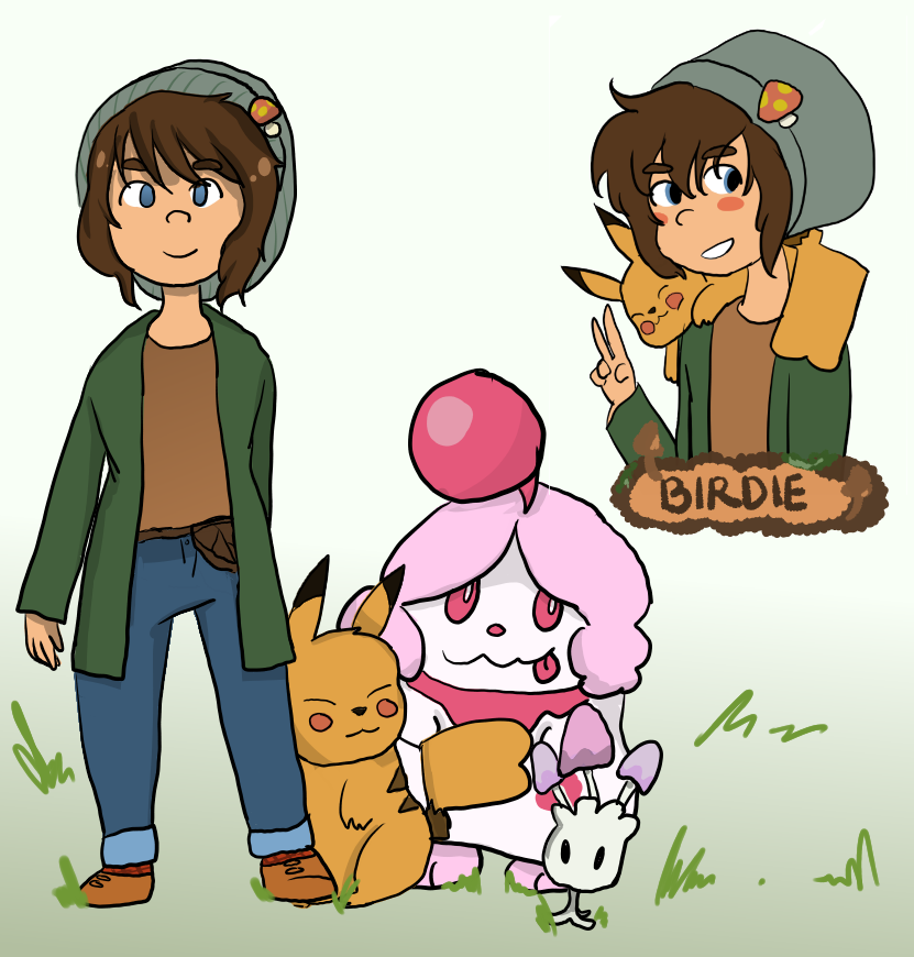 A sheet of my Pokemon charter Birdie, including part of her team