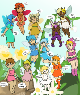 Fanart of humanized versions of the fairies from the Legend of Zelda series