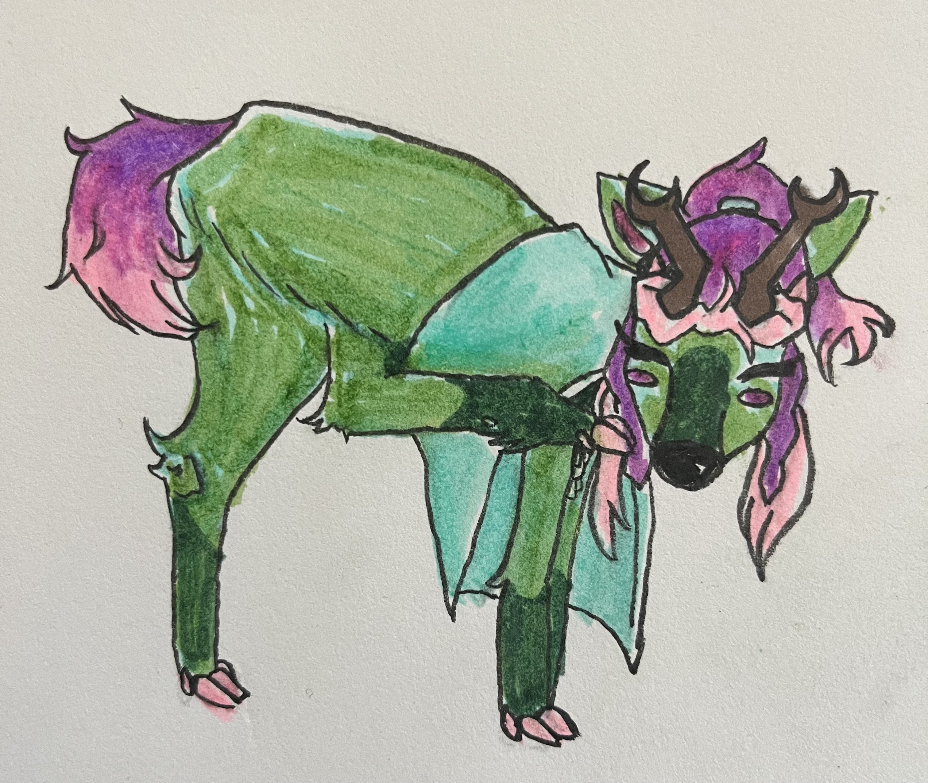 Art of a deer original character with green fur