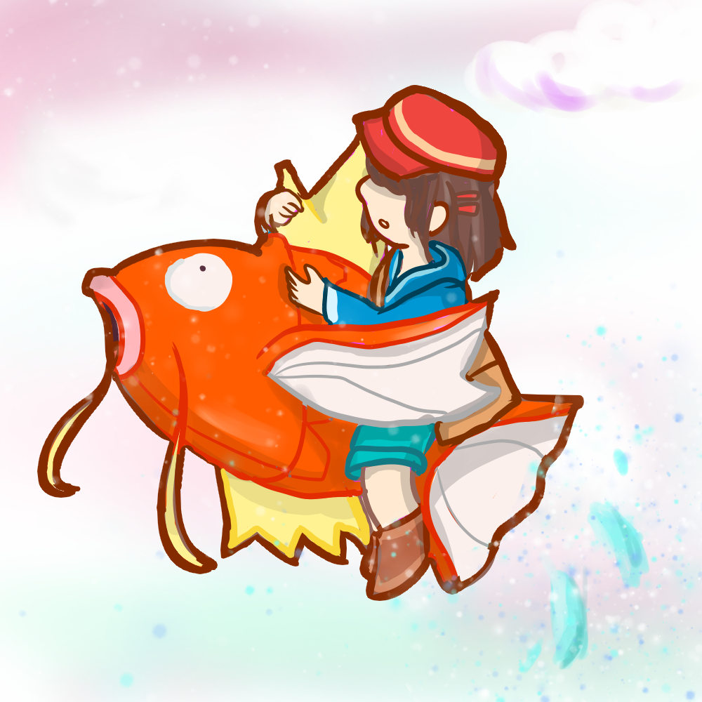 Fanart of the pokemon Magikarp and the trainer from the game Magikarp Jump