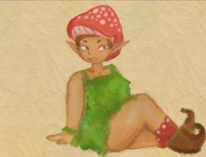Painting style illustration of a mushroom fairy